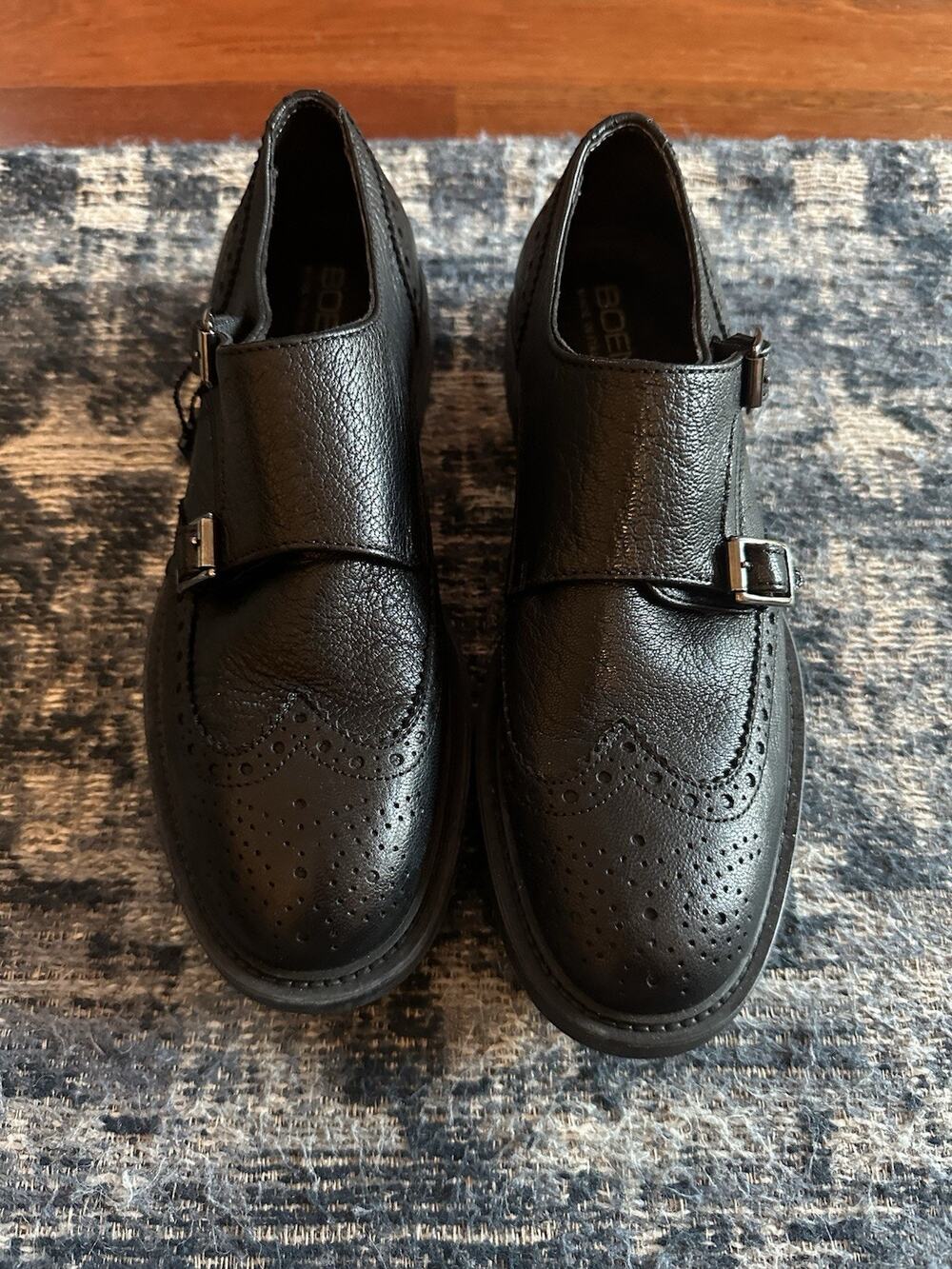 Boemos Black Leather Wingtip Brogue Monk Strap Shoes Women US 7 EU 37 Made Italy